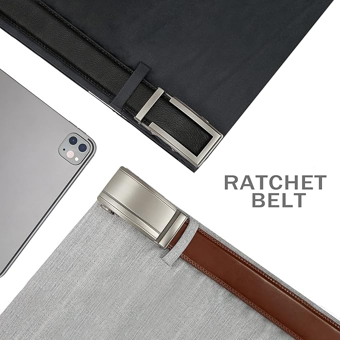28"-68" Men's Leather Ratchet Dress Belt Big And Tall With Automatic Buckle