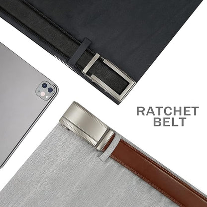 28"-68" Men's Leather Ratchet Dress Belt Big And Tall With Automatic Buckle