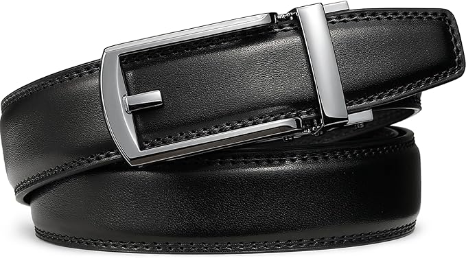 Founders & C Mens Ratchet Belt Leather Click 1 1/4" with Slide Buckle, Casual Dress Belt Adjustable