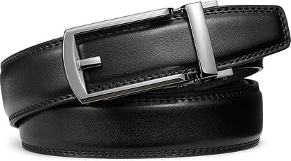 Founders & C Mens Ratchet Belt Leather Click 1 1/4" with Slide Buckle, Casual Dress Belt Adjustable