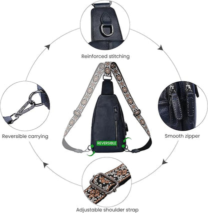 HESHE Leather Sling Bag for Women Crossbody Bags with Multi-Pocket Stylish Fanny Packs for Travel Chest Bag