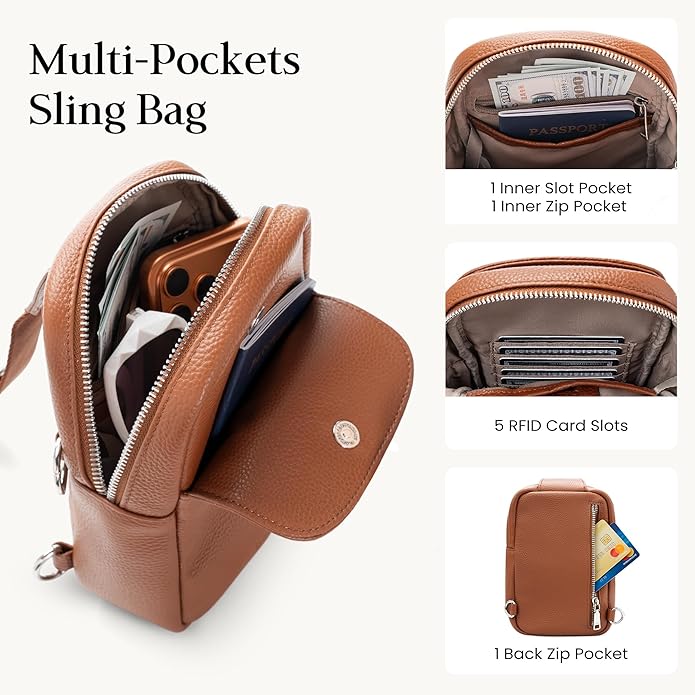 befen Genuine Leather Anti Theft Small Crossbody Bags for Women, RFID Cross Body Sling Chest Bags Fanny Packs Travel Purse