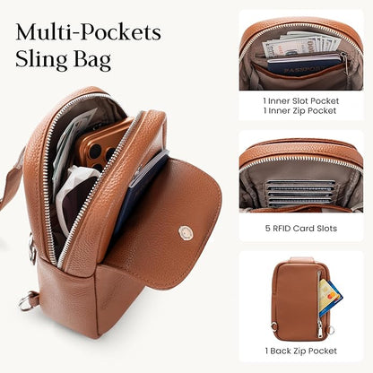 befen Genuine Leather Anti Theft Small Crossbody Bags for Women, RFID Cross Body Sling Chest Bags Fanny Packs Travel Purse