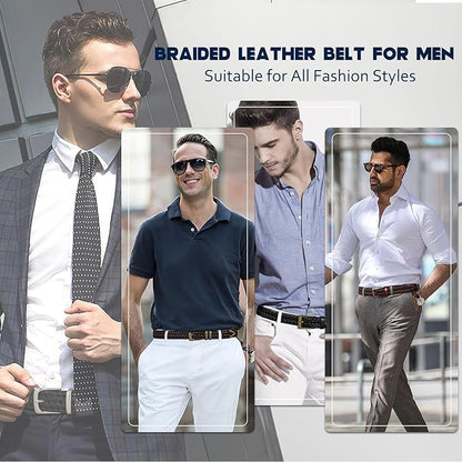 BELTROAD Braided Leather Belt for Men Casual Jeans Golf, Men's Leather Woven Alloy Buckle Hand Braided Belts Gift for Men