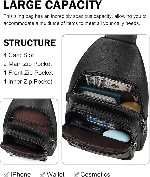 MASINTOR Sling Bag for Women - Crossbody Bags Fanny Pack with Vegan Leather - Adjustable Sling Backack for Travel
