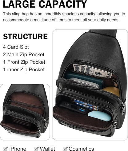 MASINTOR Sling Bag for Women - Crossbody Bags Fanny Pack with Vegan Leather - Adjustable Sling Backack for Travel