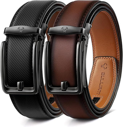 BULLIANT Men Ratchet Belt 2 Pack, Click Sliding Leather Belt Adjustable for Gift Men Dress Casual Jeans 1 3/8,Cut for Fit