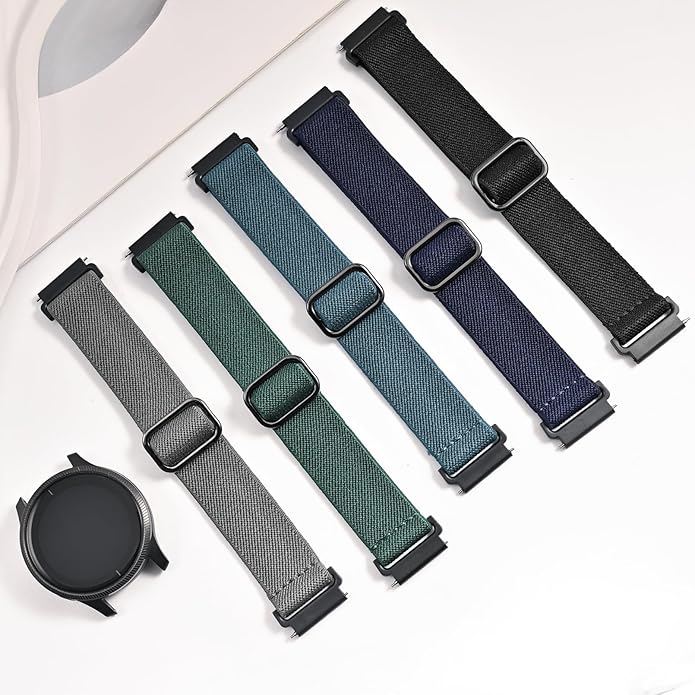 5 Pack Stretchy Nylon Watch Bands Compatible with Garmin Vivoactive 5/6/Forerunner 55/165,20mm Soft Elastic Fabric Adjustable Replacement Sport Straps for Garmin Venu Sq 2 Women Men
