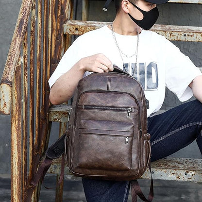 Vintage Leather Backpack for Men 16" Laptop Bag for work Casual Daypack Business Travel Rucksack Waterproof (Deep Brown)