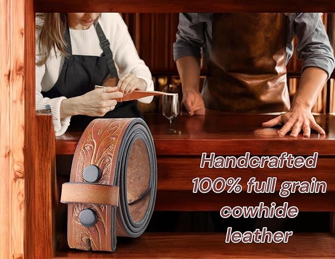 F&L CLASSIC Western Belt without buckle for men – Full Grain Leather Cowboy Belts for jeans - One Piece Leather strap belt