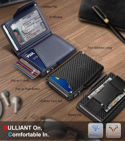 BULLIANT Men Wallet Gift Boxed,Slim Front Pocket Wallet Money Clip Card Holder 3.8"x2.7",Pop-up Access