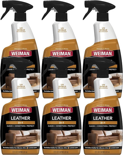 Weiman Leather Cleaner & Conditioner - Cleans, Restores & Protects Leather, UV Protection Prevent Cracking & Fading, For Car Seats, Sofas, Shoes, Bags & All Finished Leather Surfaces, 6 Pack, 22 FL Oz