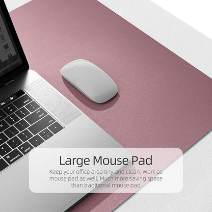 YSAGi Desk Mat, 35.4" x 17" Waterproof Laptop Leather Pad Protector, Large Blotter for Keyboard and Mouse, Writing Pad for Office and Home (Dark Pink+Pink)