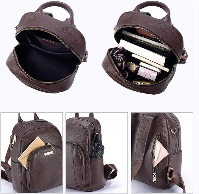 Blofinche Women's Genuine Leather Travel Backpack, 12.9 Inch Laptop Backpack with Anti-Theft Pocket, Durable Computer Bag for Work & Commuting, Coffee Brown