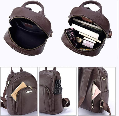 Blofinche Women's Genuine Leather Travel Backpack, 12.9 Inch Laptop Backpack with Anti-Theft Pocket, Durable Computer Bag for Work & Commuting, Coffee Brown