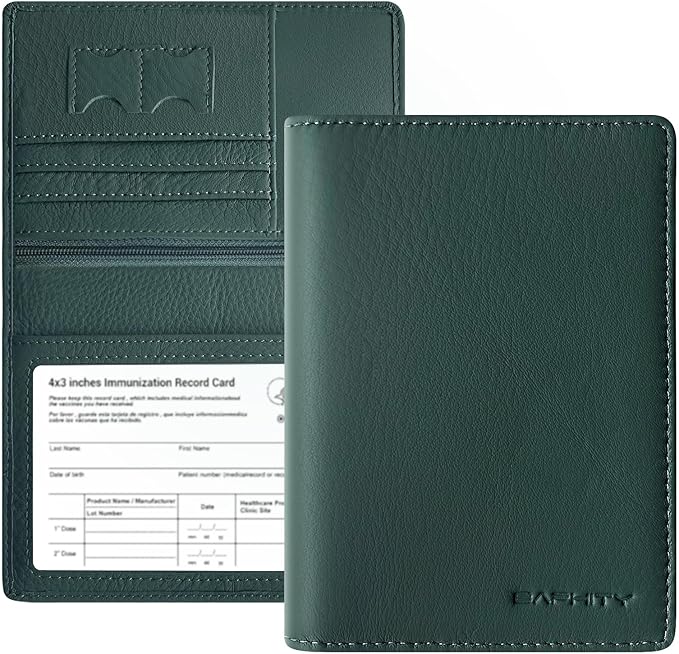 BAPHITY Genuine Leather RFID Blocking Passport Holder Wallet with Zipper Hidden Pocket,Luxury Cover for Men Women,Ideal Gift-green