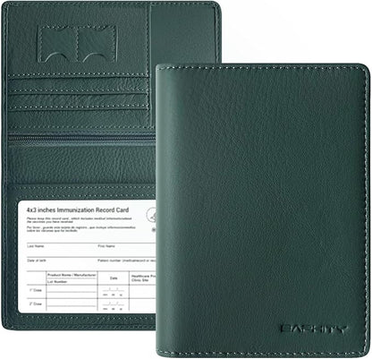 BAPHITY Genuine Leather RFID Blocking Passport Holder Wallet with Zipper Hidden Pocket,Luxury Cover for Men Women,Ideal Gift-green