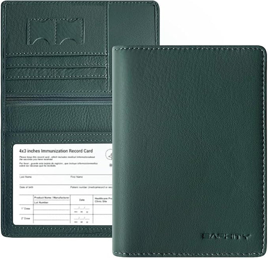 BAPHITY Genuine Leather RFID Blocking Passport Holder Wallet with Zipper Hidden Pocket,Luxury Cover for Men Women,Ideal Gift-green