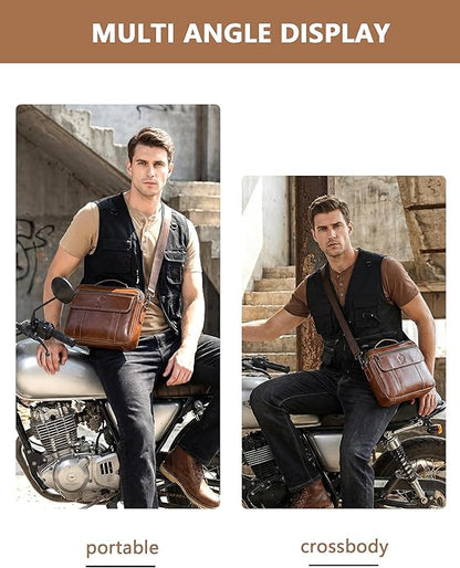 Men's Leather Crossbody Bag - Casual Messenger Shoulder Bag for Commuting, Large Capacity Laptop Briefcase with Multi-Pockets for Office