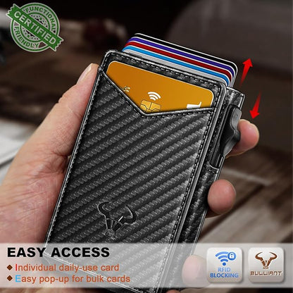 BULLIANT Men Wallet,Magnetic Metal Wallet Money Clip 9Cards Pop-up Access RFID Blocking