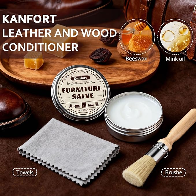 Leather & Furniture Repair Salve, Furniture Salve with Brush for Leather Wood, Leather Conditioner Help Prevent Cracking or Fading
