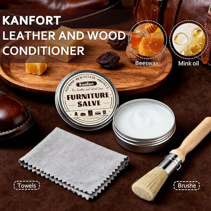 Leather & Furniture Repair Salve, Furniture Salve with Brush for Leather Wood, Leather Conditioner Help Prevent Cracking or Fading