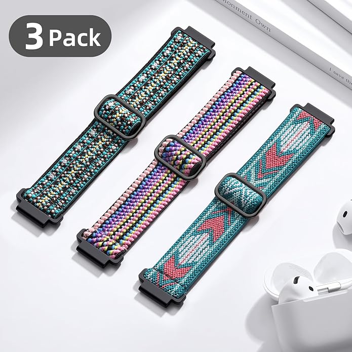 DaQin 3 Pack Nylon Watch Bands Compatible with 16mm 18mm 20mm 22mm Quick Release Watch Band, Adjustable Soft Stretchy Solo Loop Strap Elastic Braided Relacement Wristband for Men Women