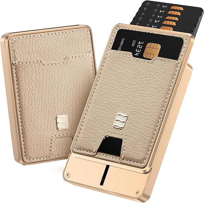 VENICE RFID Blocking Wallet, Minimalist Card Holder with Quick Access, Vegan Leather & Brushed Aluminum, Gift-Ready Packaging (Beige)