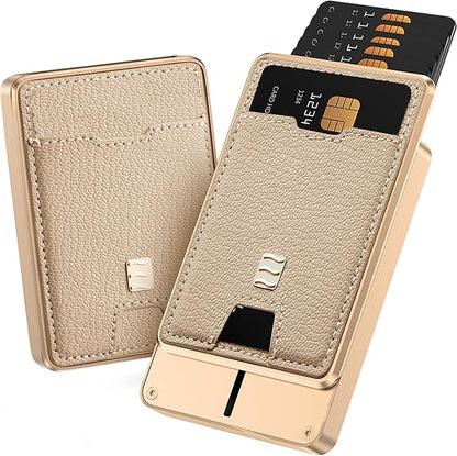 VENICE RFID Blocking Wallet, Minimalist Card Holder with Quick Access, Vegan Leather & Brushed Aluminum, Gift-Ready Packaging (Beige)