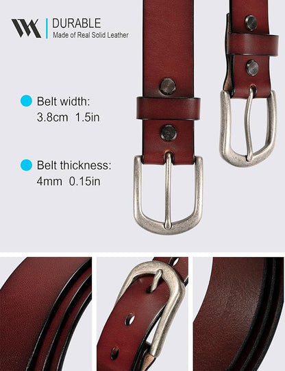 WOLFANT Men's 1.5" Top Full Grain Leather Belt in Gift Box,100% Italian Real Solid Leather