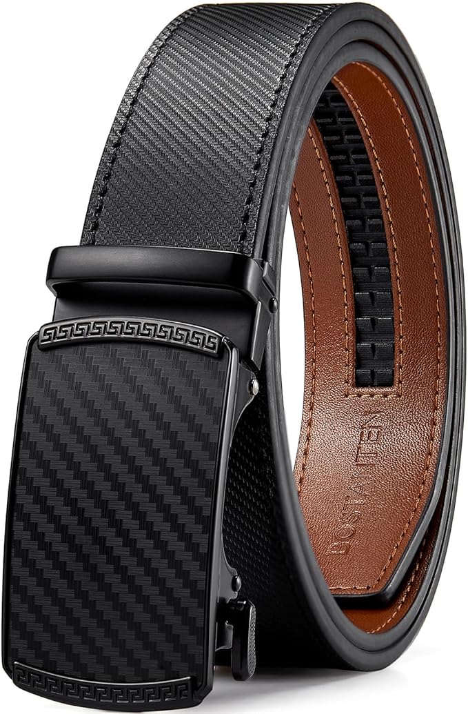 BOSTANTEN Mens Belt Leather Ratchet Belt For Men Dress and Casual with Adjustable Buckle, Trim to Fit