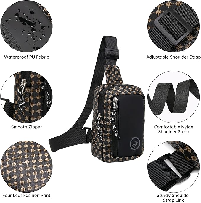 Long Keeper Mini Sling Bag - Women Men Vegan Leather Crossbody Phone Bag Waterproof Travel Running Chest Bag Casual Daypack