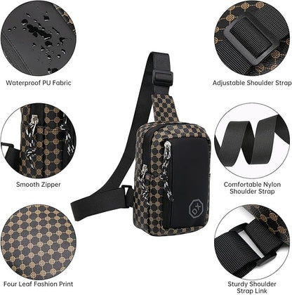 Long Keeper Mini Sling Bag - Women Men Vegan Leather Crossbody Phone Bag Waterproof Travel Running Chest Bag Casual Daypack