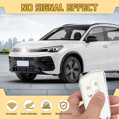 FT FUNTOR Key Fob Cover for Volkswagen,Soft TPU Full Protection Case Compatibale With VW Golf GTI Atlas Skoda Octavia ID3 ID4 MK8 (White, 5 Buttons)