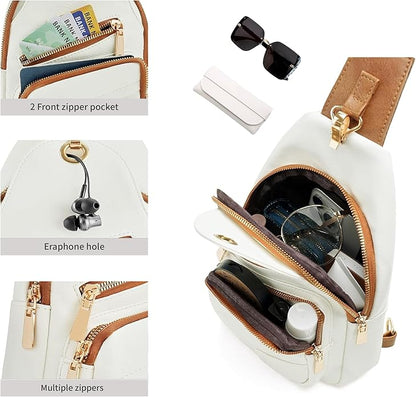 Sling Bag Set, PU Leather Sling Bag, Multi-Zipper Design for Travel, Outdoors, Valentine’s Day Gifts