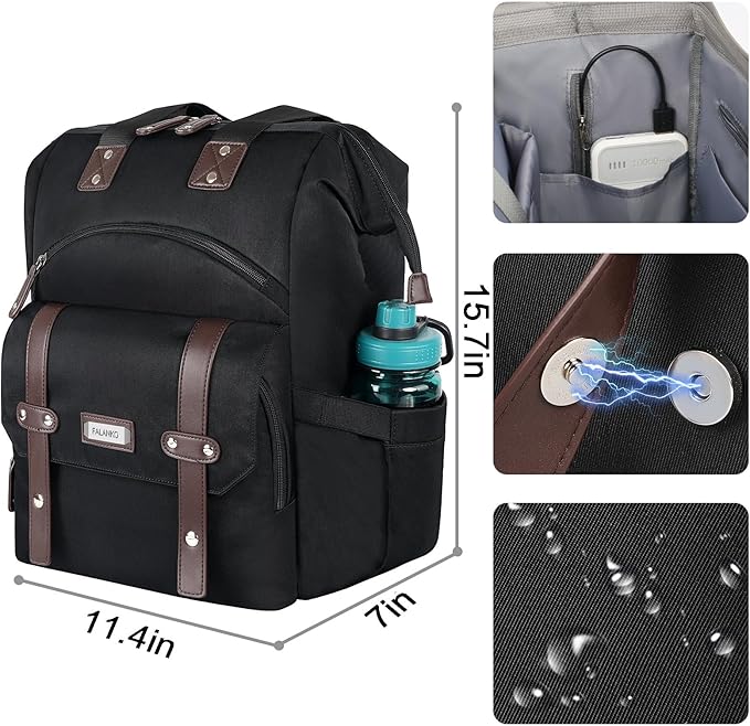 FALANKO Laptop Backpack For Women, Work Doctor Teacher Nurse Wide Open College 15.6 Inch Laptops Backpack Purse with RFID, Travel Water Resistant RFID Computer Bag for Men Women Black
