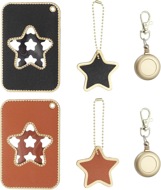 PATIKIL Retractable Badge Holders, 2 Pcs Cute Leather ID Holder with Badge Reels Keychain ID Card Clip Protector Cover for Women Work Office Business Trip, Brown/Black