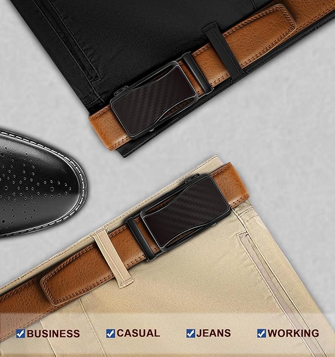 BULLIANT Mens Ratchet Belt,Leather Adjustable Slide Belt For Gift Mens Dress Casual 1 3/8",Size Adjustable