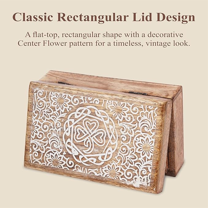 Ajuny Mango Wood Jewelry Box – Hand-Carved Celtic Knot Keepsake/Memory Box, Decorative Trinket & Treasure Chest Organizer, Handmade Gift for Women & Men, Travel Friendly, 8x5 Inch