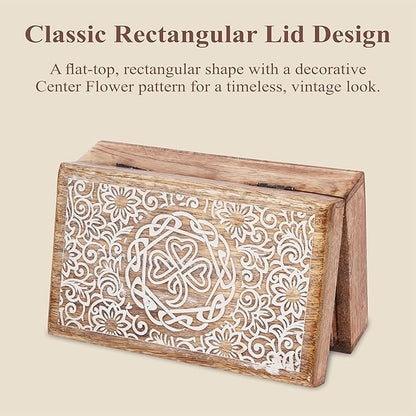 Ajuny Mango Wood Jewelry Box – Hand-Carved Celtic Knot Keepsake/Memory Box, Decorative Trinket & Treasure Chest Organizer, Handmade Gift for Women & Men, Travel Friendly, 8x5 Inch