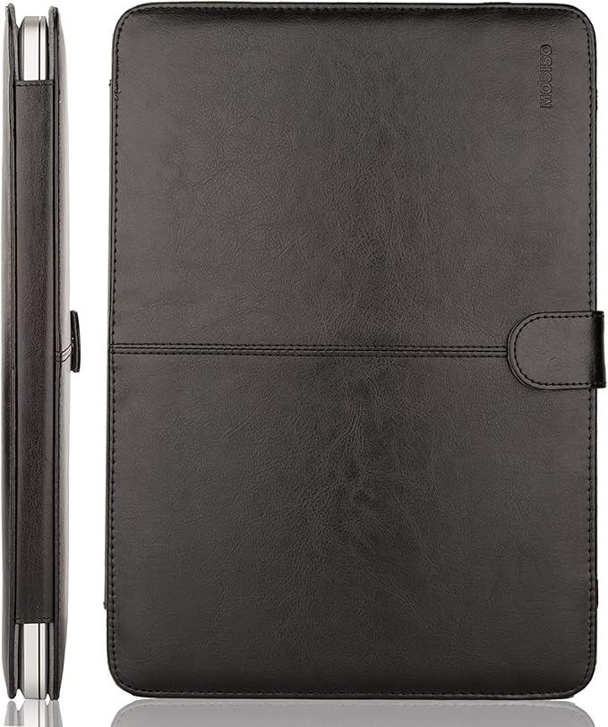 MOSISO Case Compatible with MacBook Air 13.6 inch M4 M3 M2 2025-2022 /Air 13 M1 2022-2018 /Pro 13 inch M2 M1 2025-2016, PU Leather Portfolio Protective Stand Cover, Black