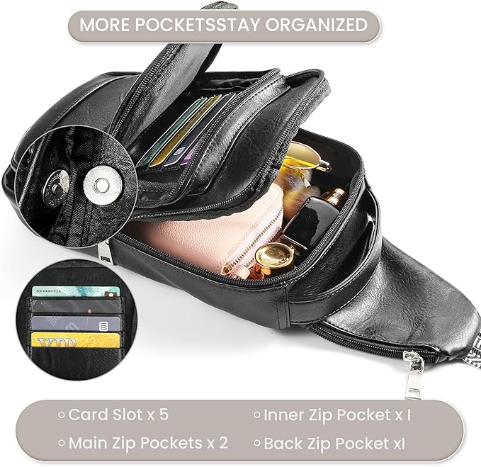 Conceal Carry Sling Bag - Virgan Leather Sling Backpack Fanny Pack Crossbody Chest Bags with Holster&Guitar Strap…