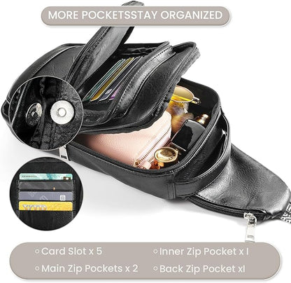 Conceal Carry Sling Bag - Virgan Leather Sling Backpack Fanny Pack Crossbody Chest Bags with Holster&Guitar Strap…