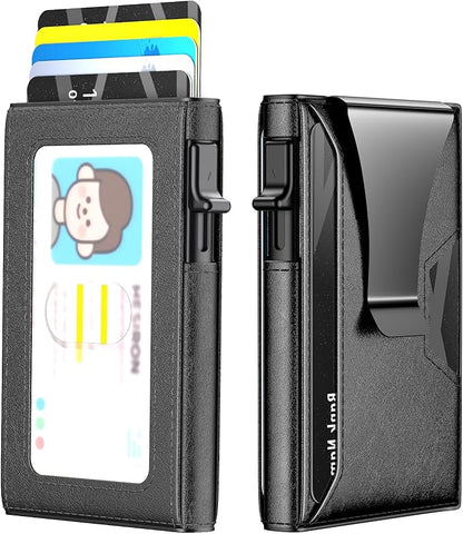 Wallet for Men Slim Minimalist Pop-up Smart Holds 5-6 Cards - RFID Blocking Metal with Money Clip, Credit Card Holder & ID Window,Business Card Cases, men accessories (Black)