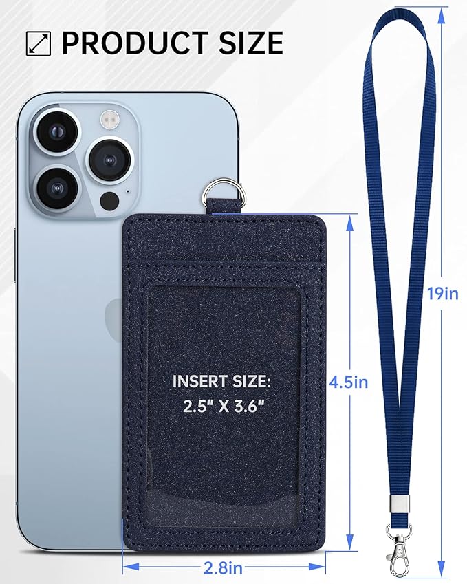 Teskyer Badge Holder with Lanyard, Leather ID Name Badge Card Holder with Lanyard for ID Badges, Vertical, Starry Blue