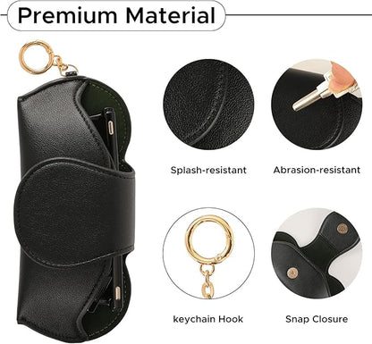 KINIVA Sunglasses Holder for Car Visor with Hanging Hook Portable Leather Glasses Storage Bag with Detachable Clips
