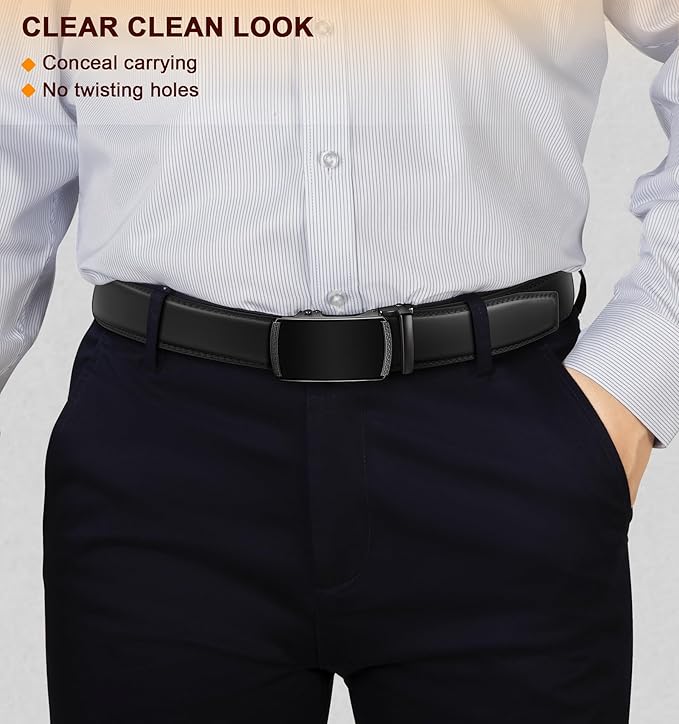 BULLIANT Men Belts 2 Pack,Ratchet Sliding Belt Adjustable For Gift Mens Dress Casual 1 3/8",Cut for Fit