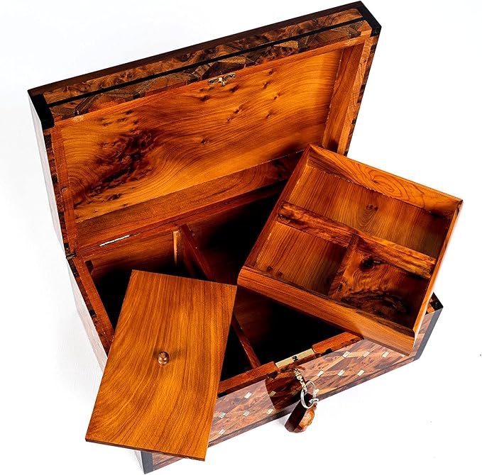 HandCarved Wooden Box with Hinged Lid Multipurpose Keepsake Jewelry Decorative Art Decorative Wood Walnut Box with lids- Storage Organizer Antique (Mother of pearl XX-large)