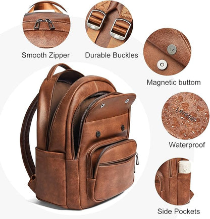 Leresas 37L Vegan Leather Backpack Purse for Women Mens Travel Backpack Work Laptop Teacher BackPack College Daypack Business Backpack Office Bag Brown