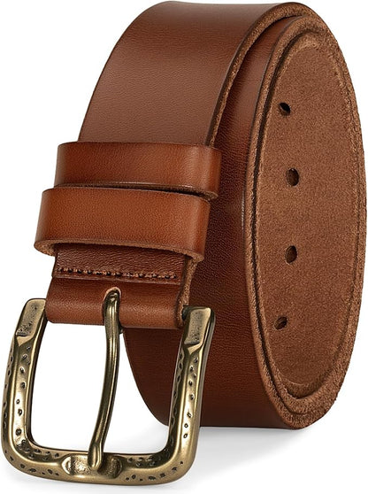 Men's Everyday Casual Belt - 1.5 Inch Full Grain Genuine Leather with Brass Buckle